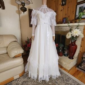 Dreamy 70s Victorian Boho Wedding Gown - ILGWU Union Made 